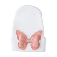 A front view of the Adora fuzzy butterfly newborn hospital hat mauve.
