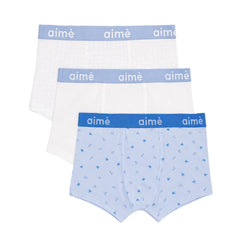 A front view of the Aime boys boxer briefs pack of 3.