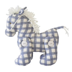 The front profile of the Alimrose Jointed Pony featuring classic chambray check fabric.