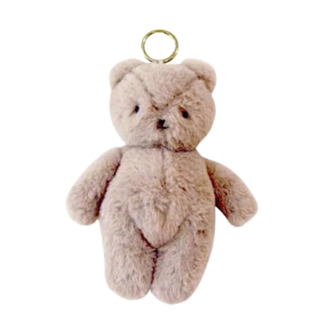 The Alimrose Mini Bear Bag Charm featuring grey faux fur.