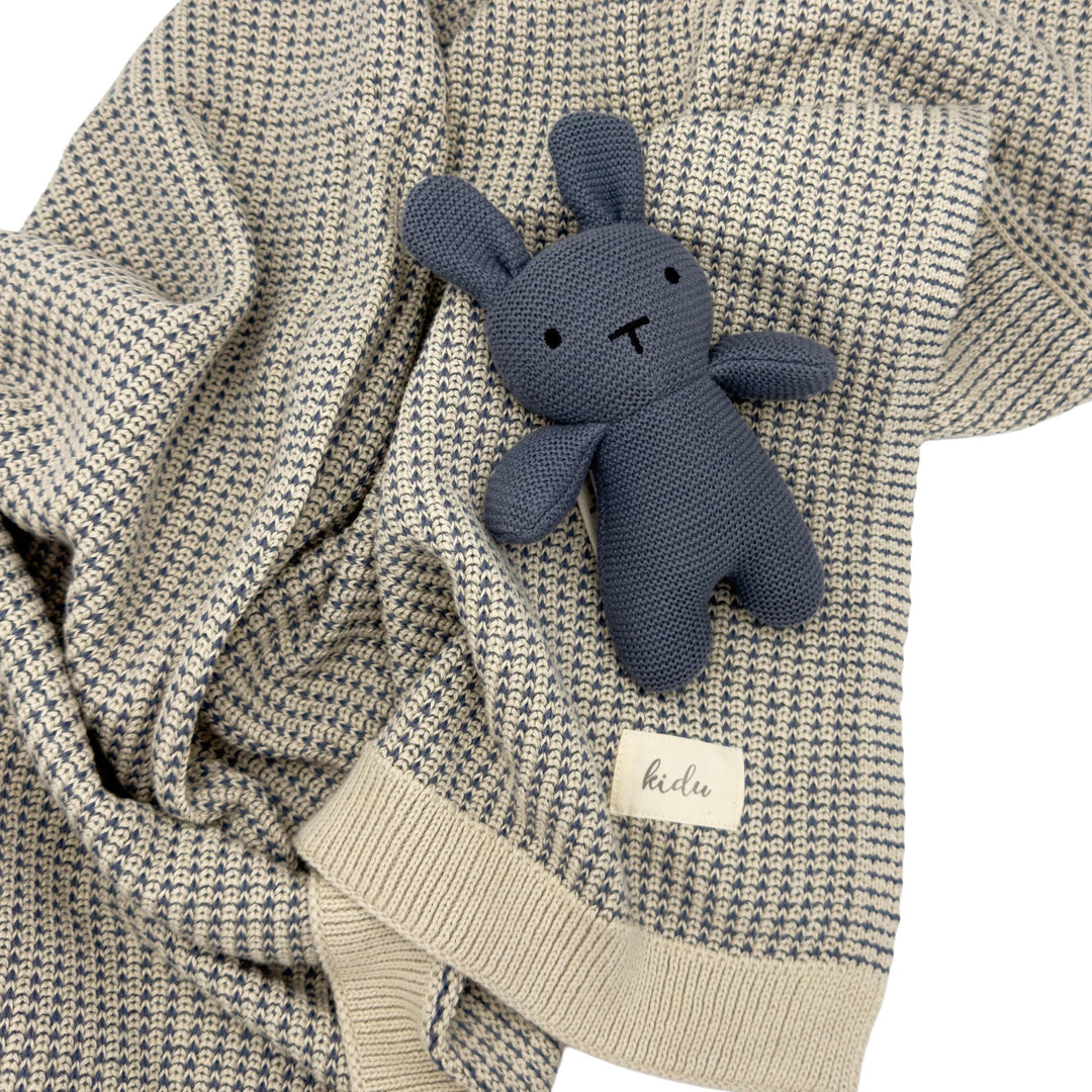 Kidu 100% Organic Cotton Knitted Baby Blanket Gift Set