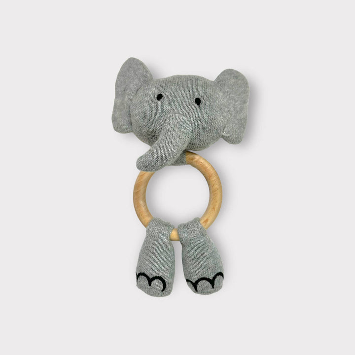 Viverano Elephant Teething Ring Rattle Grey Heather
