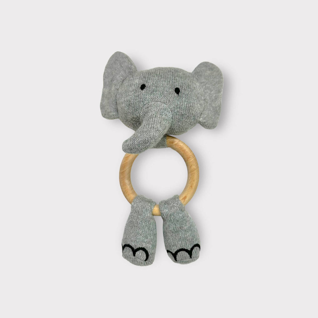 Viverano Elephant Teething Ring Rattle Natural Heather