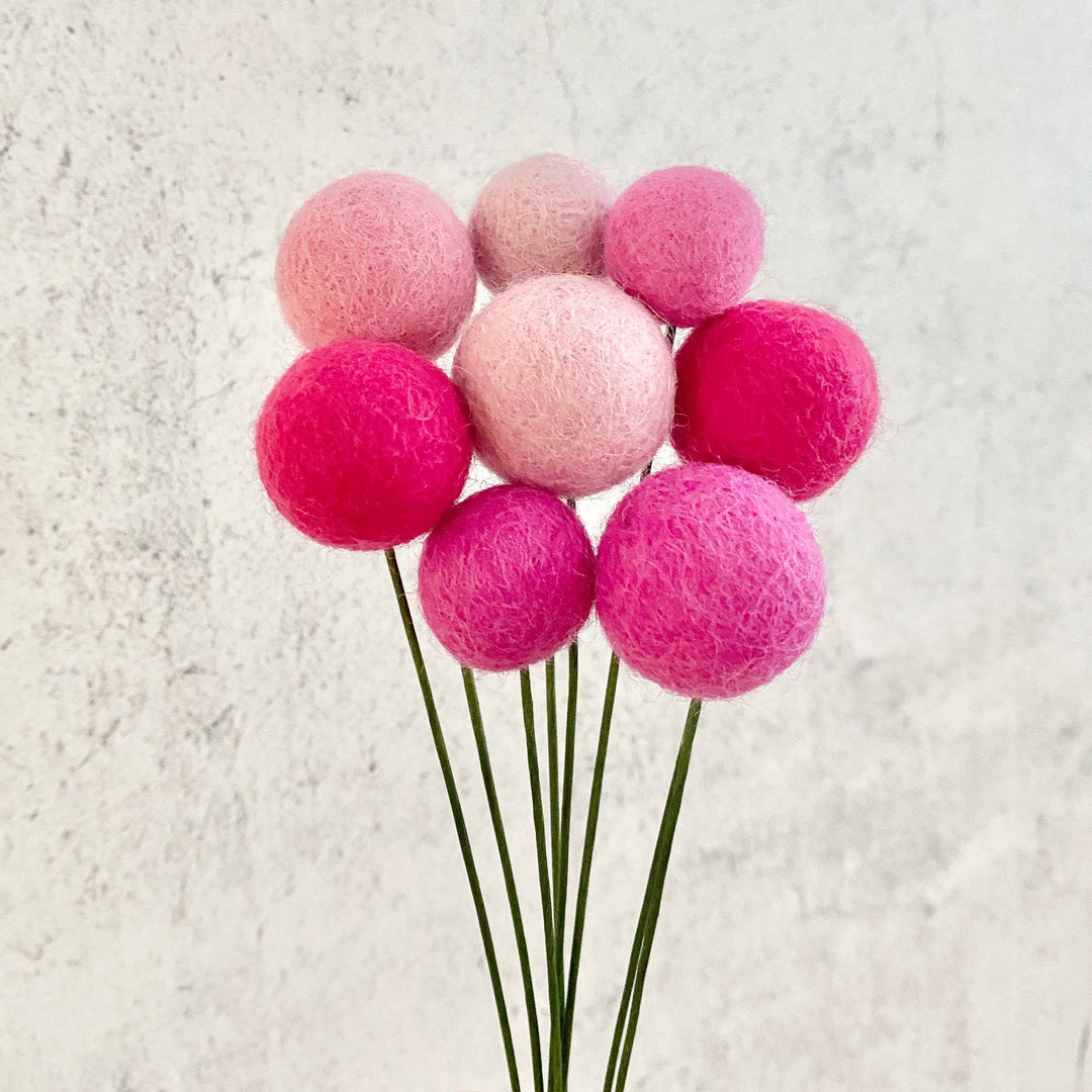 Oakwind Hollow - Set of 8 Felted Wool Flower Ball Pretty in Pink