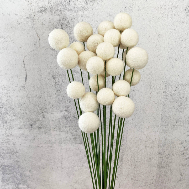 Oakwind Hollow - Set of 8 Felted Wool Flower Ball Bouquet Fresh Cream
