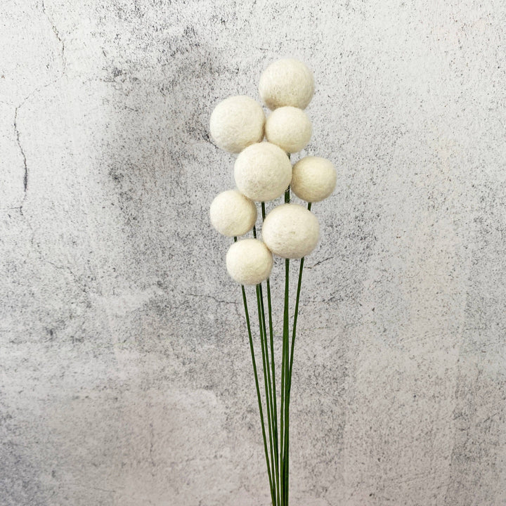 Oakwind Hollow - Set of 8 Felted Wool Flower Ball Bouquet Fresh Cream