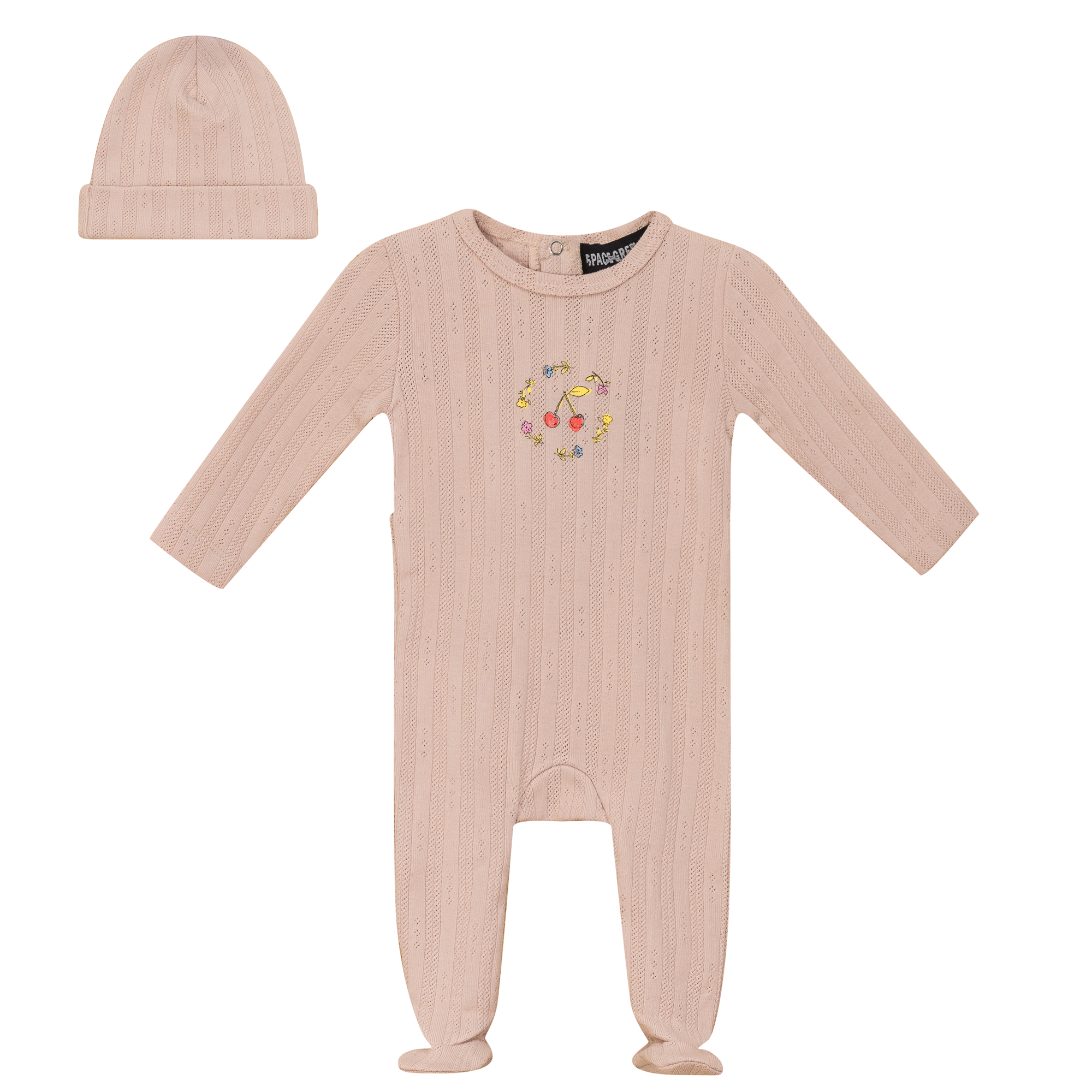 Space Grey Soft Pink Rib Pointelle Print Footie
