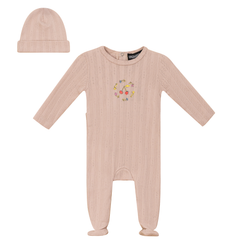Space Grey Soft Pink Rib Pointelle Print Footie