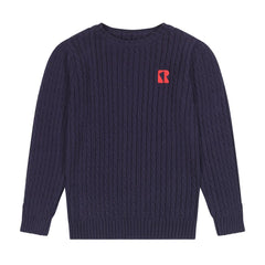 Retro Kid Navy Aspen Cable Knit Crewneck Sweater