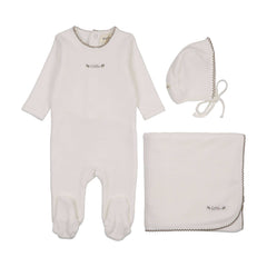 Mema Knits Winter White Velour Embroidered 3 Pc Set