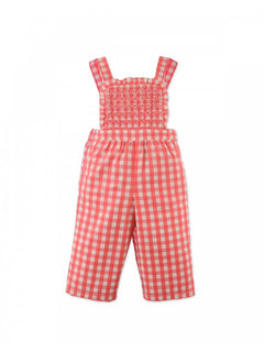 Red Baby Girls Gingham Smocked Overall