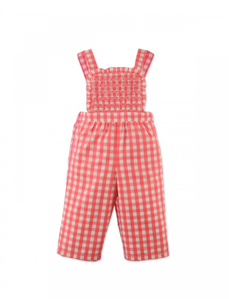 Red Baby Girls Gingham Smocked Overall