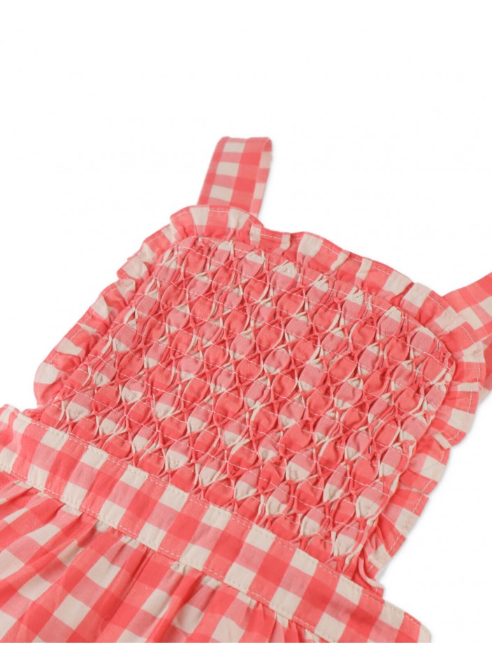 Red Baby Girls Gingham Smocked Overall