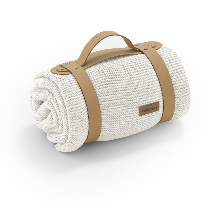 BAMBOO KNITTED BLANKET WITH LEATHER HOLDER