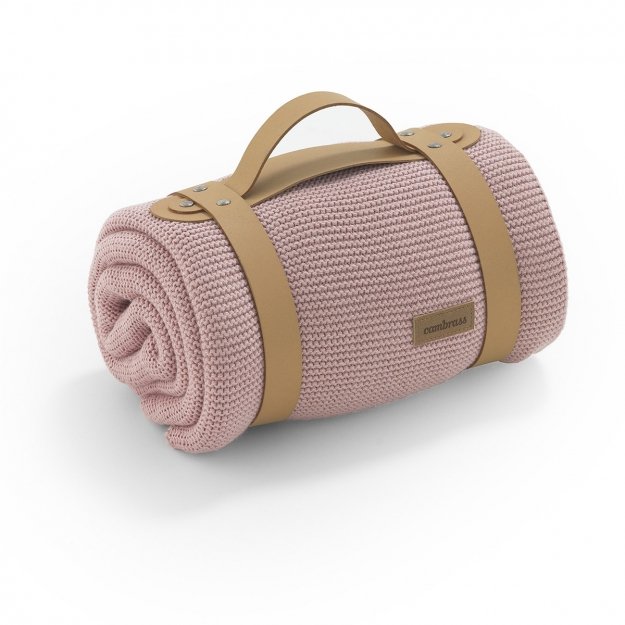 BAMBOO KNITTED BLANKET WITH LEATHER HOLDER