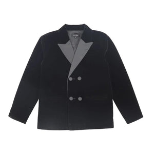 A front view of the Bamboo velvet and taffeta children's blazer.