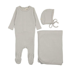 Mema Knits Ice Blue Honeycomb Waffle 3 Pc Set