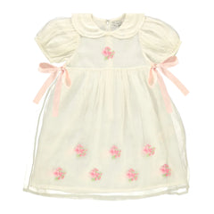 A front view of the Bebe Organic Fairy dress in a soft rose color.