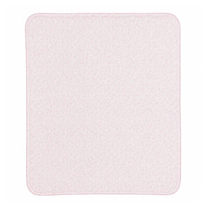 A front view of the Bebe Organic Idra pink leaves organic cotton baby blanket.