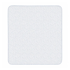 A front view of the Bebe Organic Iver blue leaves organic cotton baby blanket.