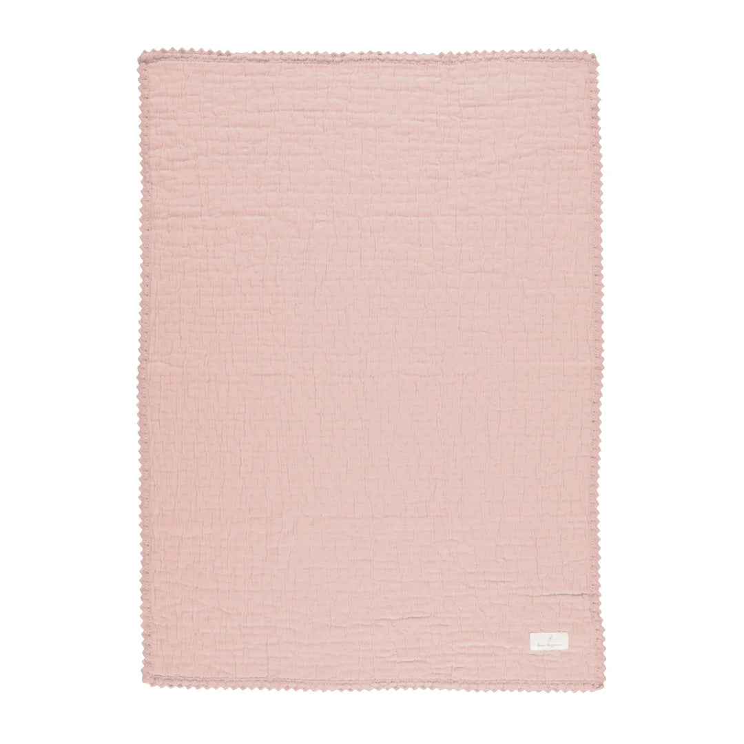 A front view of the Bebe Organic Lumi chenille baby blanket dusty rose
