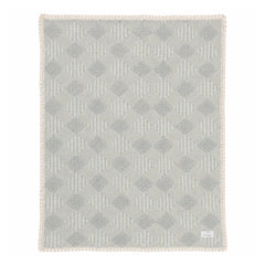 A front view of the Bebe Organic taupe plaid patchwork organic cotton baby blanket.