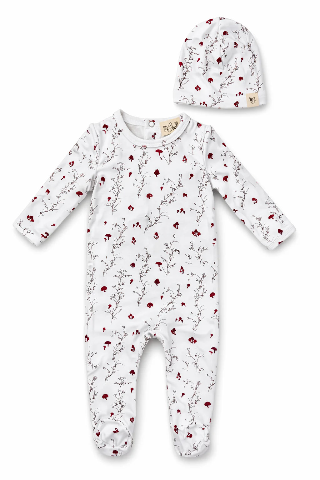 Bebe Bella - Baby All Over Floral and Mushroom Print Onesie With Hat