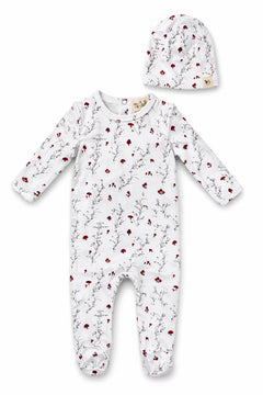 Bebe Bella - Baby All Over Floral and Mushroom Print Onesie With Hat