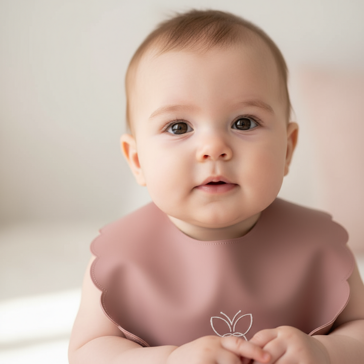 Dark Pink Velour Embroidered Butterfly Bib