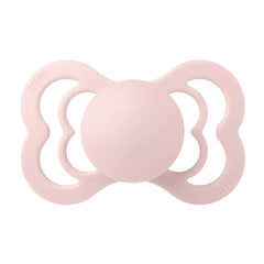 Pink BIBS baby pacifier on a white background