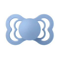 Blue pacifier on a white background