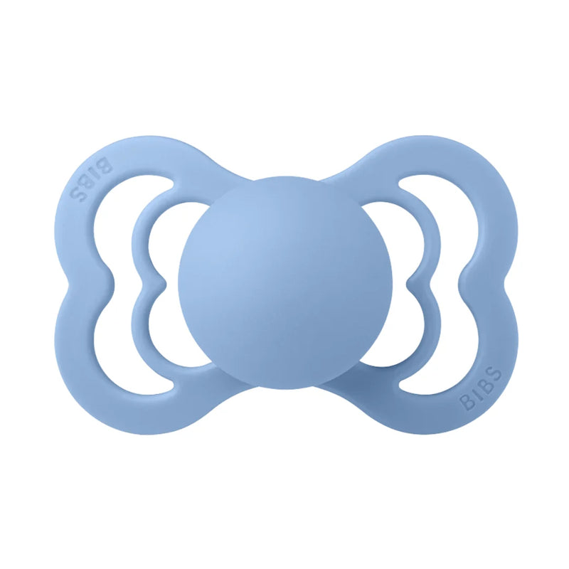 Blue pacifier on a white background