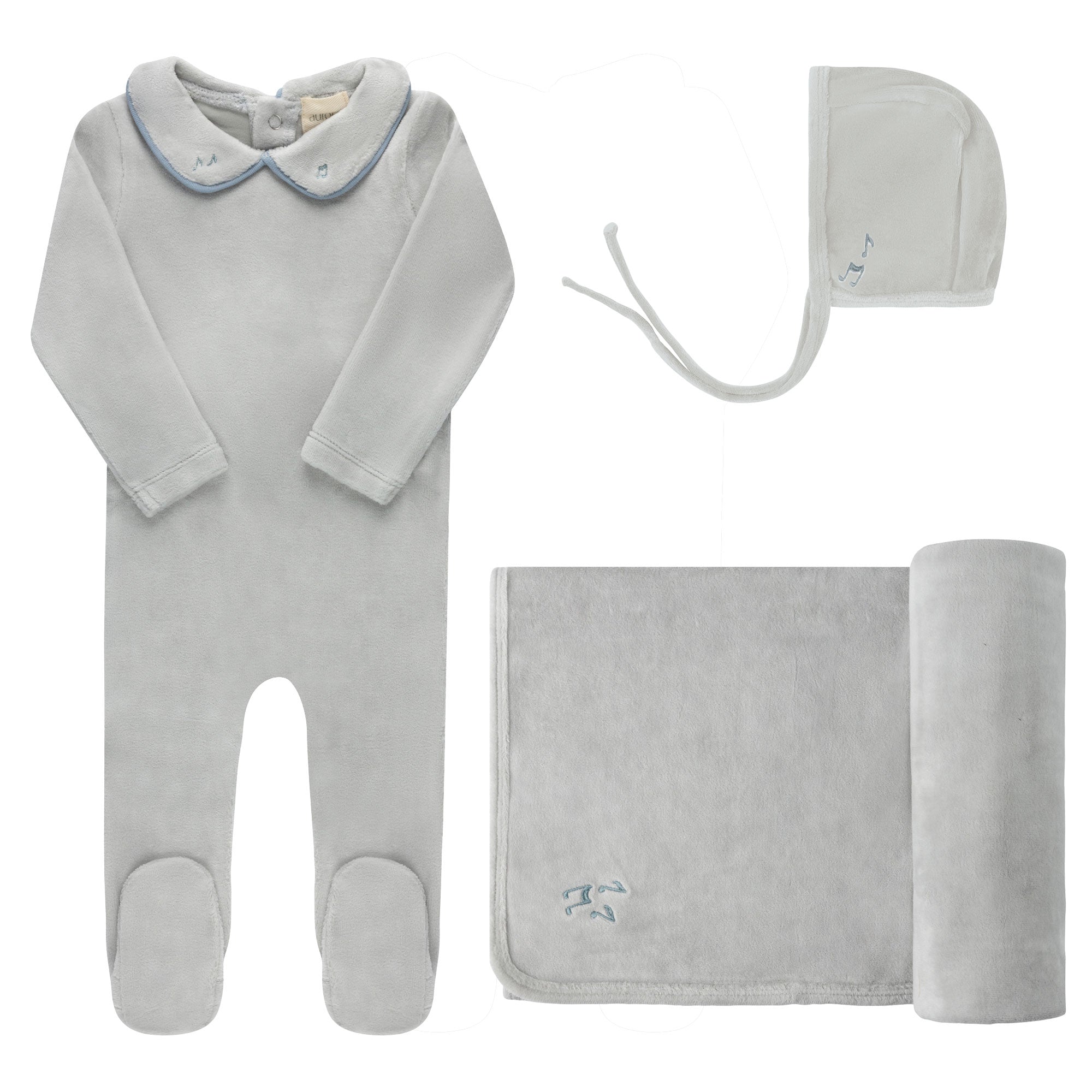 Aurora Blue Embroidered Velour Collar Take Me Home Set