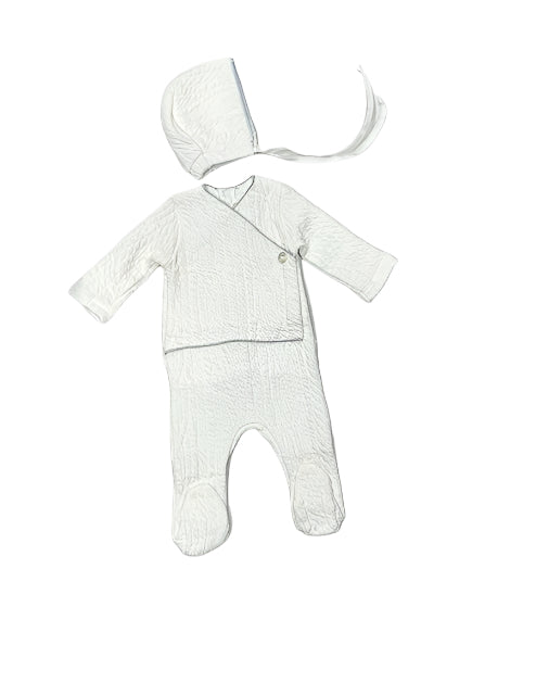 LATTE MOCK WRAP JACQUARD  FOOTIE+BONNET  DIAMOND PEARL BUTTON