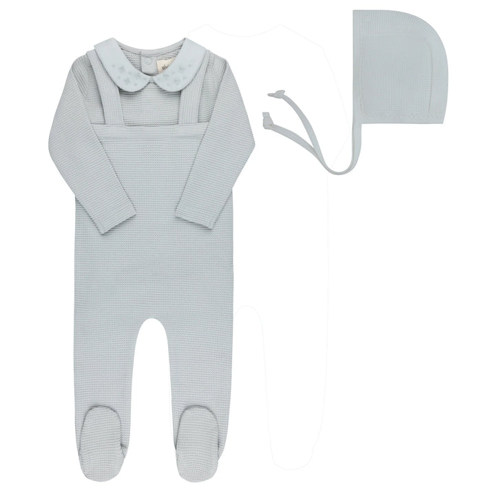 Ely's & Co Blue Embroidered Collar Bodysuit + Overall + Bonnet
