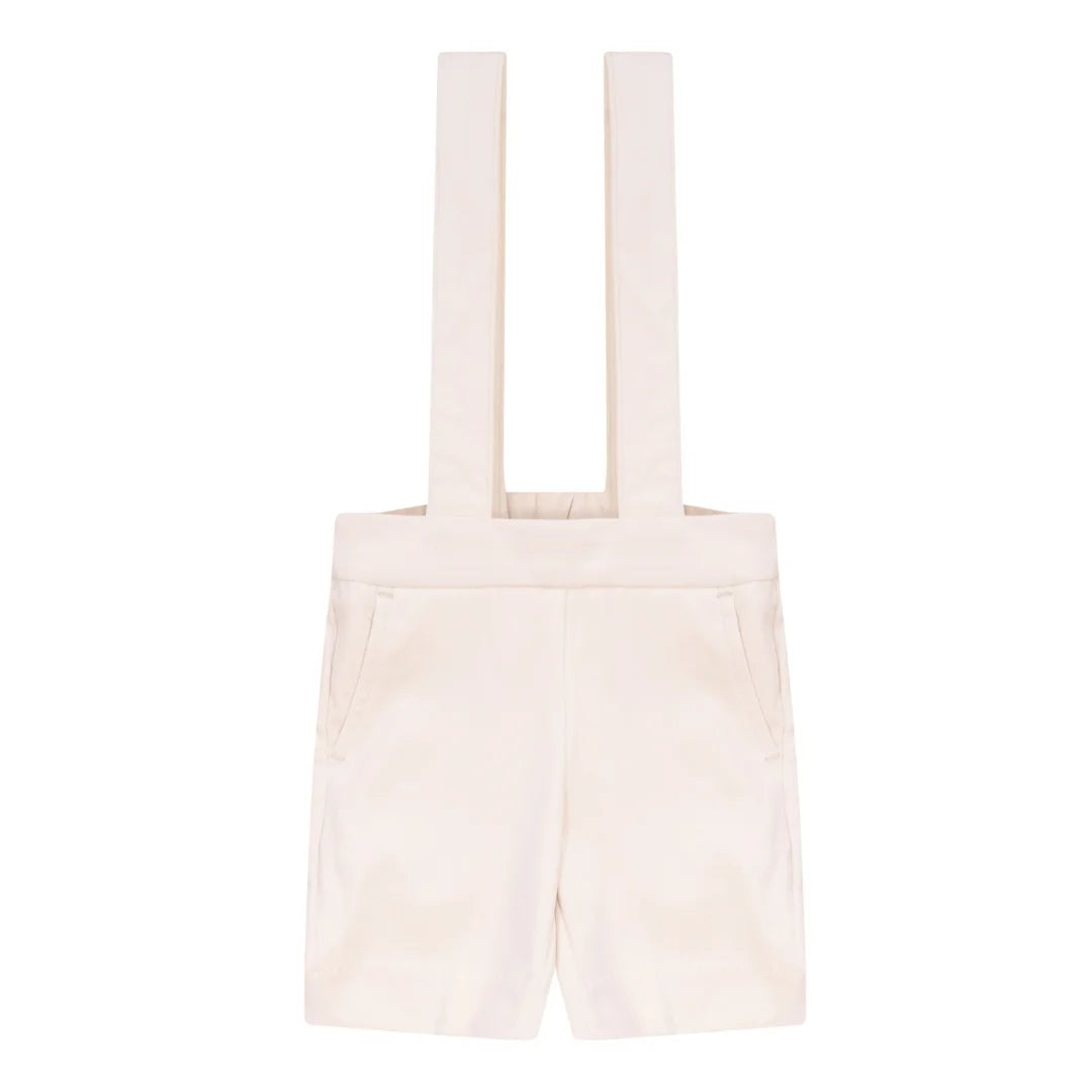 A front view of the Blumint cream velvet formal bermuda shorts for infants and toddlers.