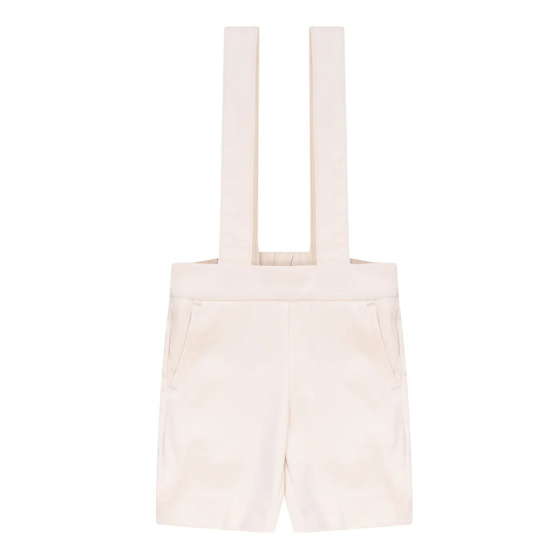 A front view of the Blumint cream velvet formal bermuda shorts for infants and toddlers.