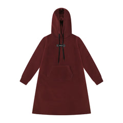 A front view of the Bopop burgundy red dress for children.