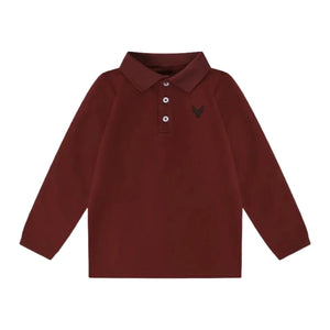 A front view of the Bopop burgundy cotton-blend polo shirt with embroidered emblem.