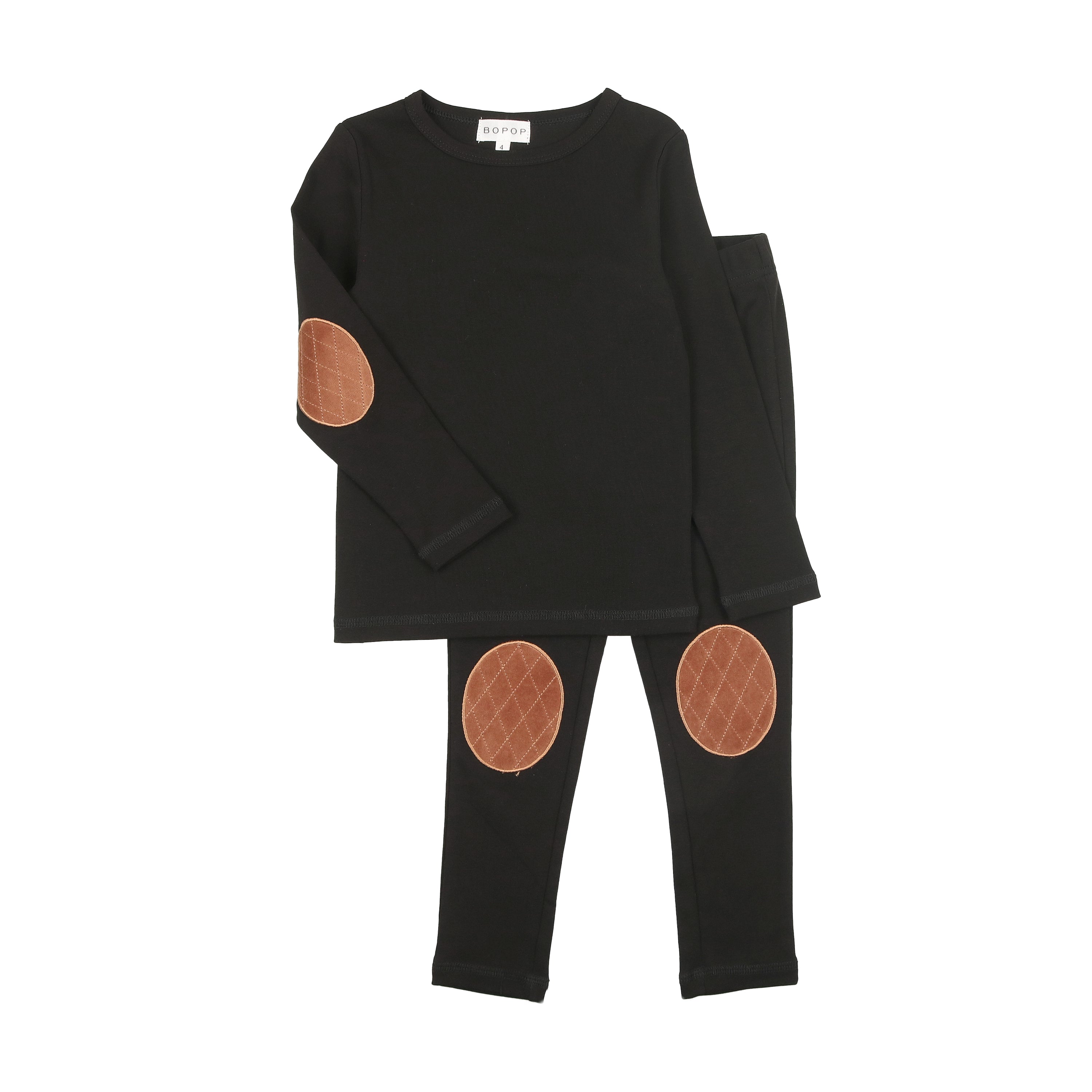 Kids Tan Quilted Patch Pajamas by Bopop – Soft Cotton Sleepwear