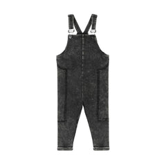 A front view of the Byke black wash patch knit baby romper.