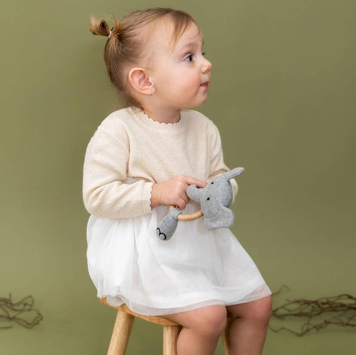 Viverano Elephant Teething Ring Rattle Natural Heather