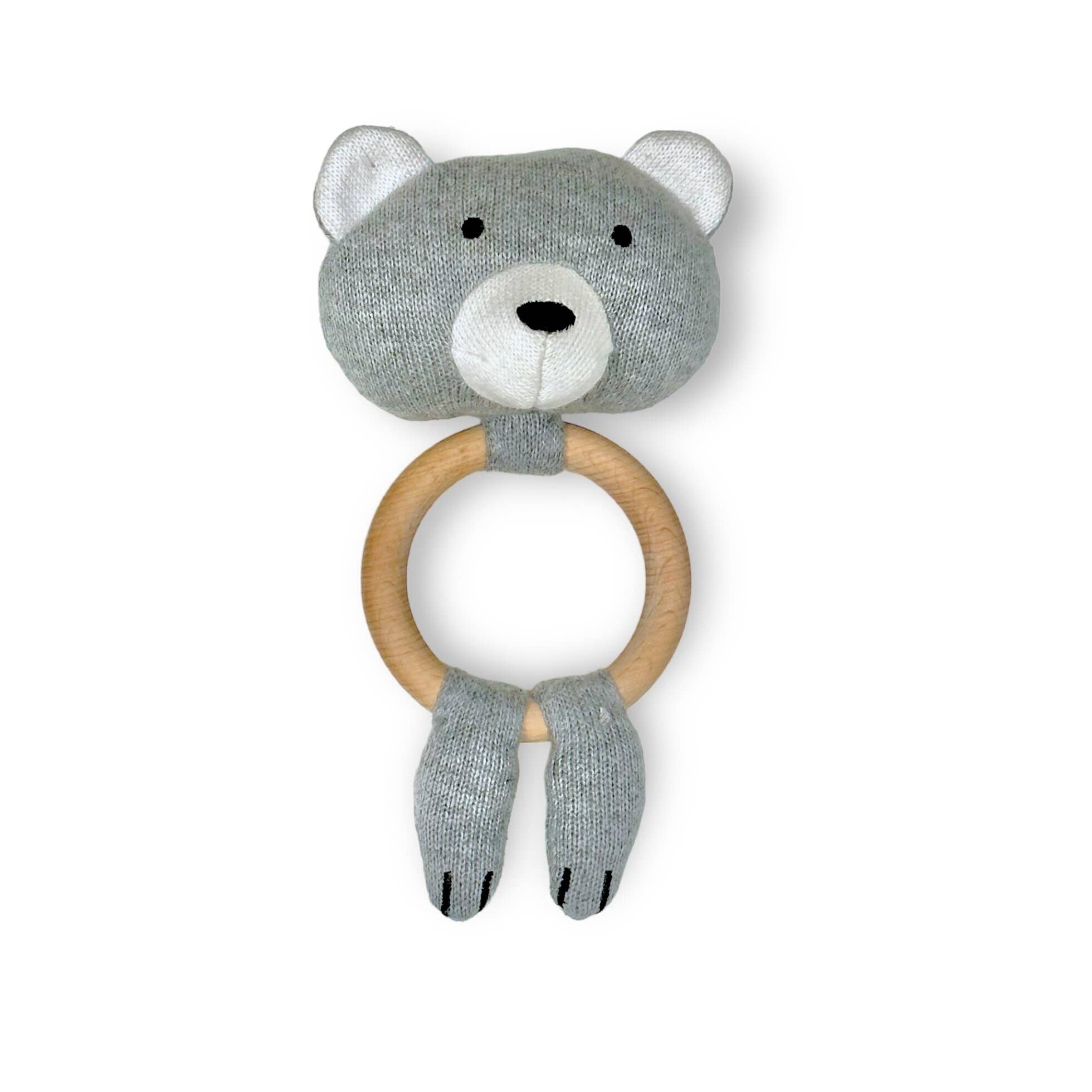 Viverano Bear Teething Ring Rattle Grey Heather