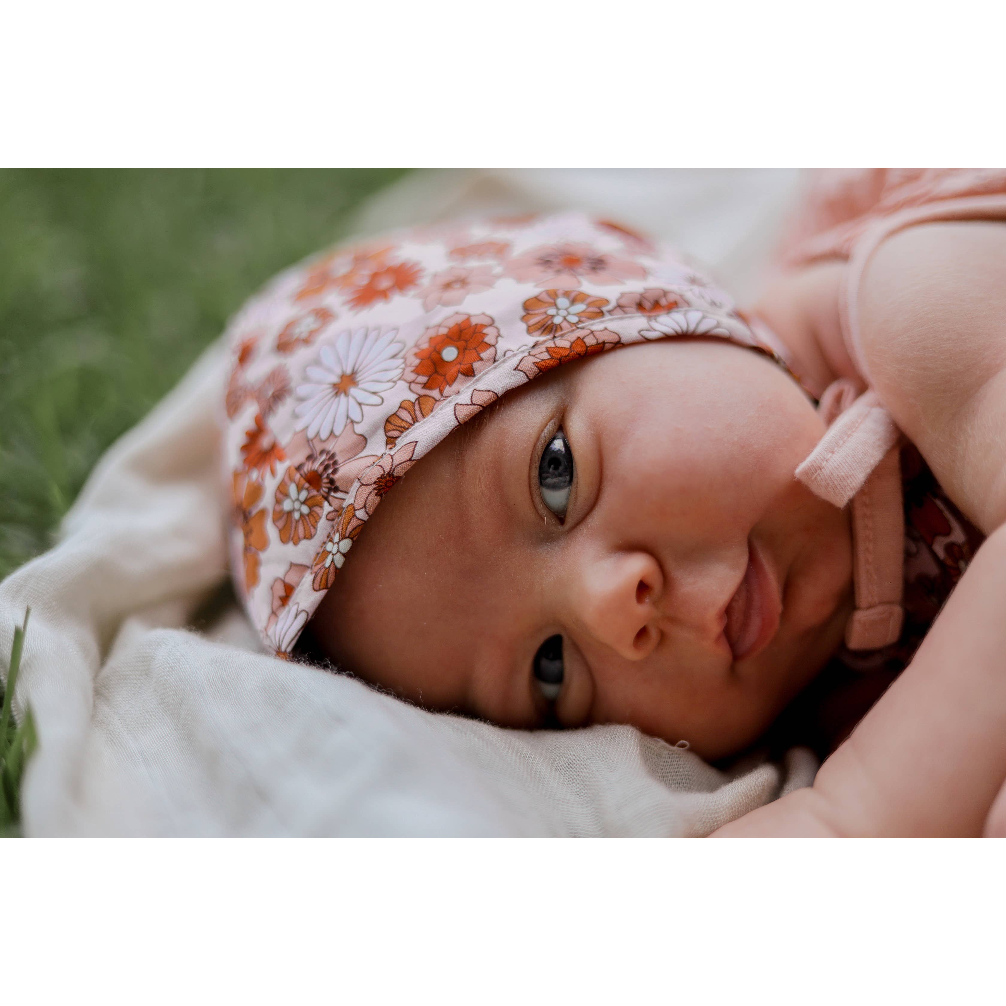 Retro Blooms Danish Baby Bonnet UPF 50+ SALE: 6-12 months