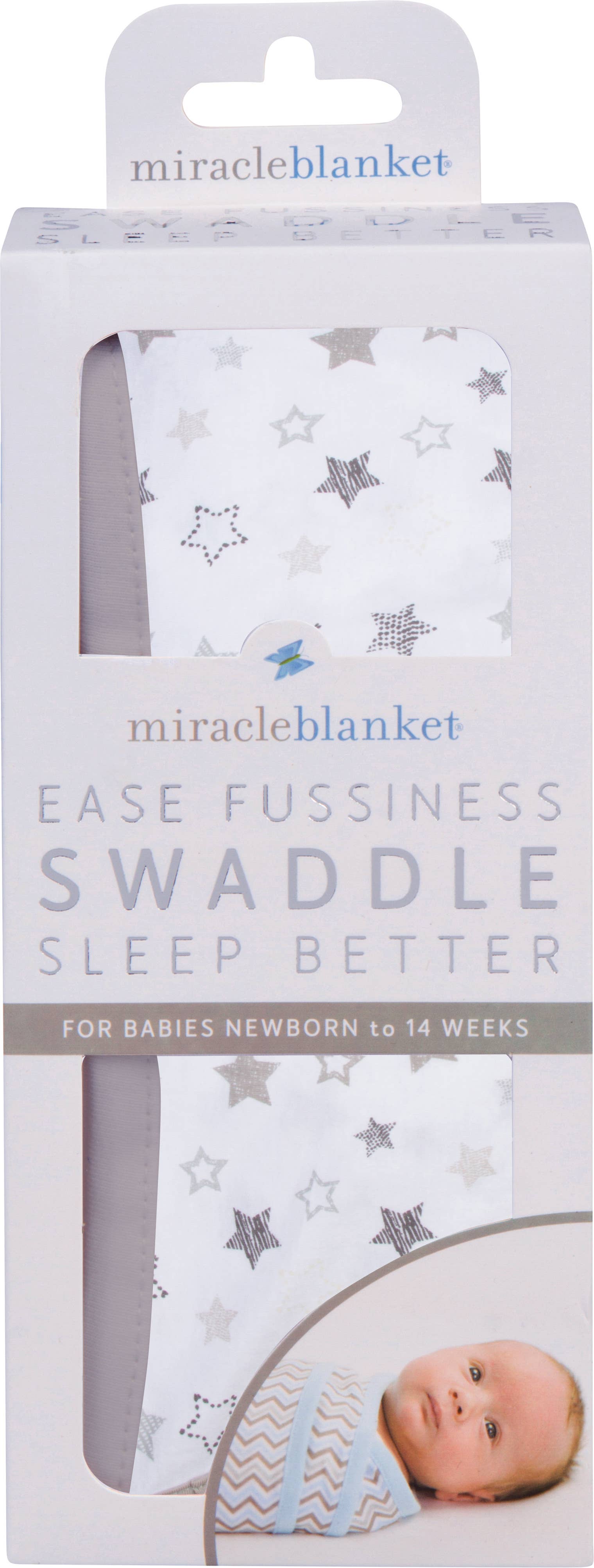 Miracle Blanket- The #1 Pediatrician-recommended Swaddle - Gray Stars Miracle Blanket
