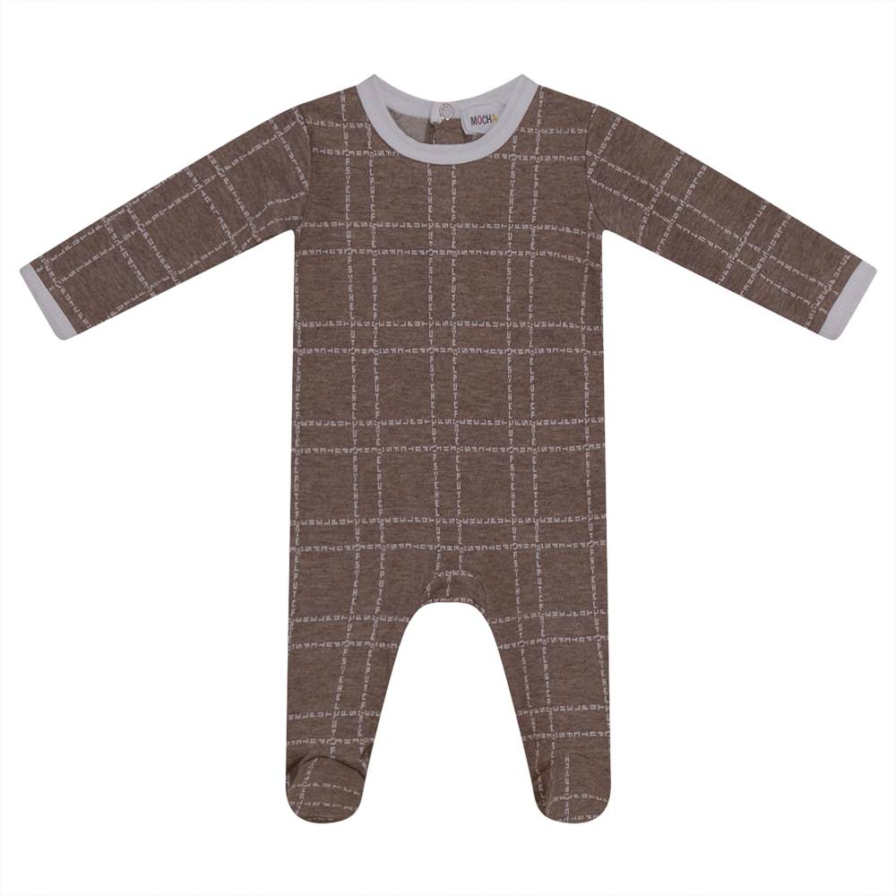 Mocha Oatmeal Text Grid Footie