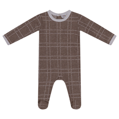 Mocha Oatmeal Text Grid Footie