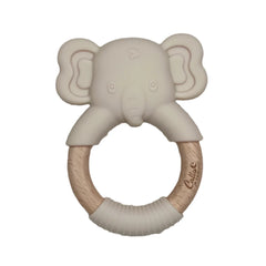 A breathtaking Calla & Friends silicone teether shaped like a delicate elephant, featuring an immaculate linen color and ergonomic design.