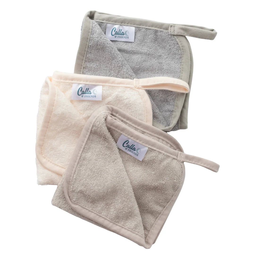 Three facial cloths with 'Colla by Collagen' labels on a white background