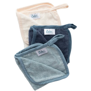 Three towel-like products with 'Cala' branding on a white background